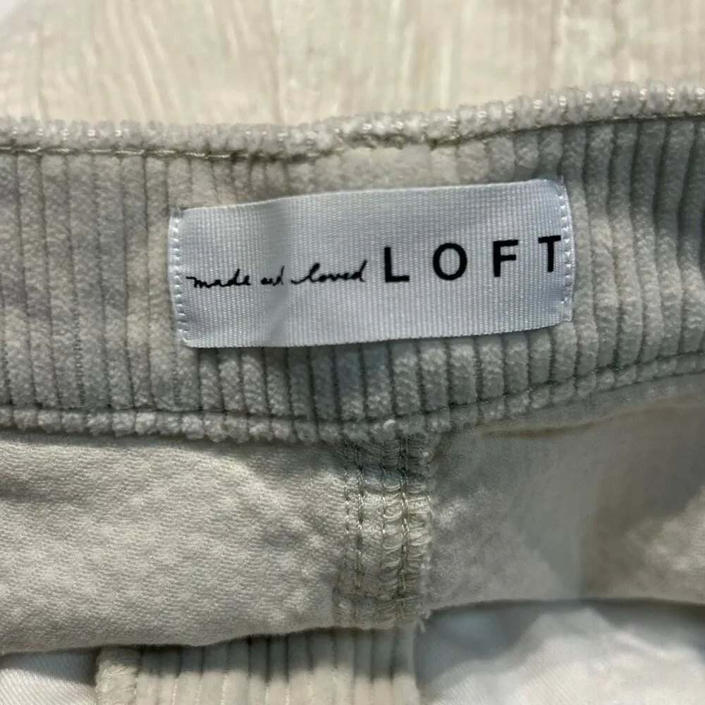 Loft Corduroy Trousers Pants Sz 12 / 31 Cream Raw Hem High Rise Straight 25.5” I
